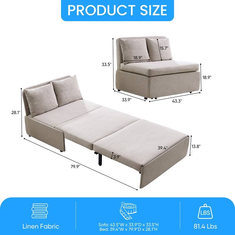 Mixoy Full/Queen Size Sofa Bed,2 in 1 Convertible Linen 1-Seater/Loveseat Sleeper Sofa Couch with Cushions
