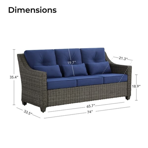 dimension image slide 12 of 16, Murphy Outdoor Wicker Patio Outdoor Sofa Swivel Chair Coffee Table