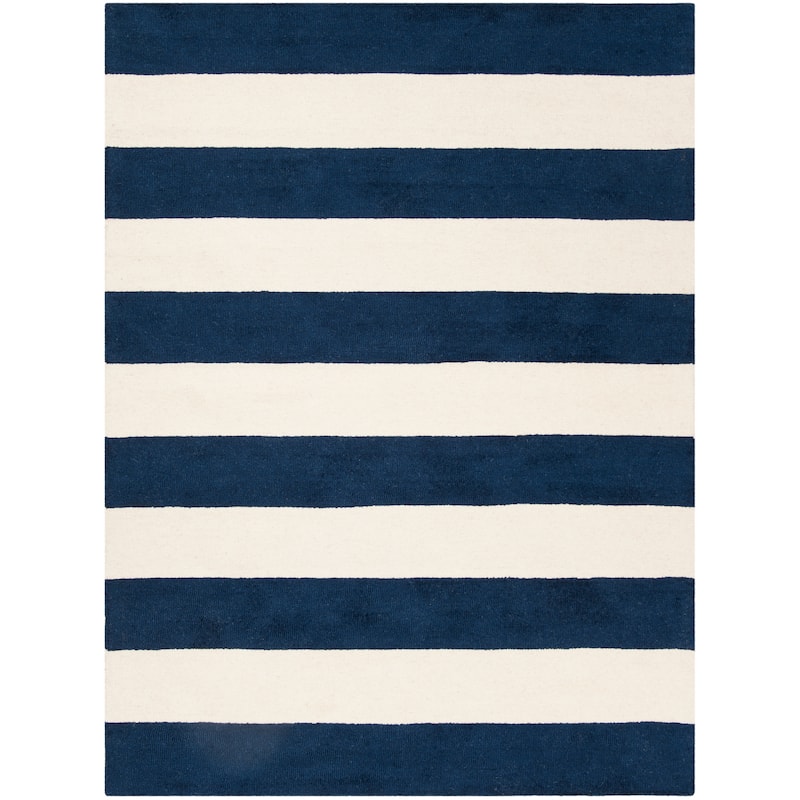 SAFAVIEH Handmade Kids Aimy Stripe Wool Rug - 5' x 7' - Navy/Ivory - Rectangle