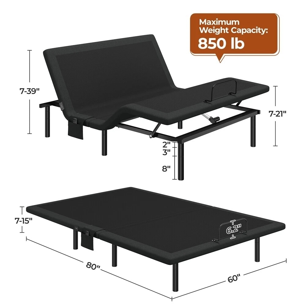 Adjustable Bed Frame with Massage and Remote USB Ports Queen