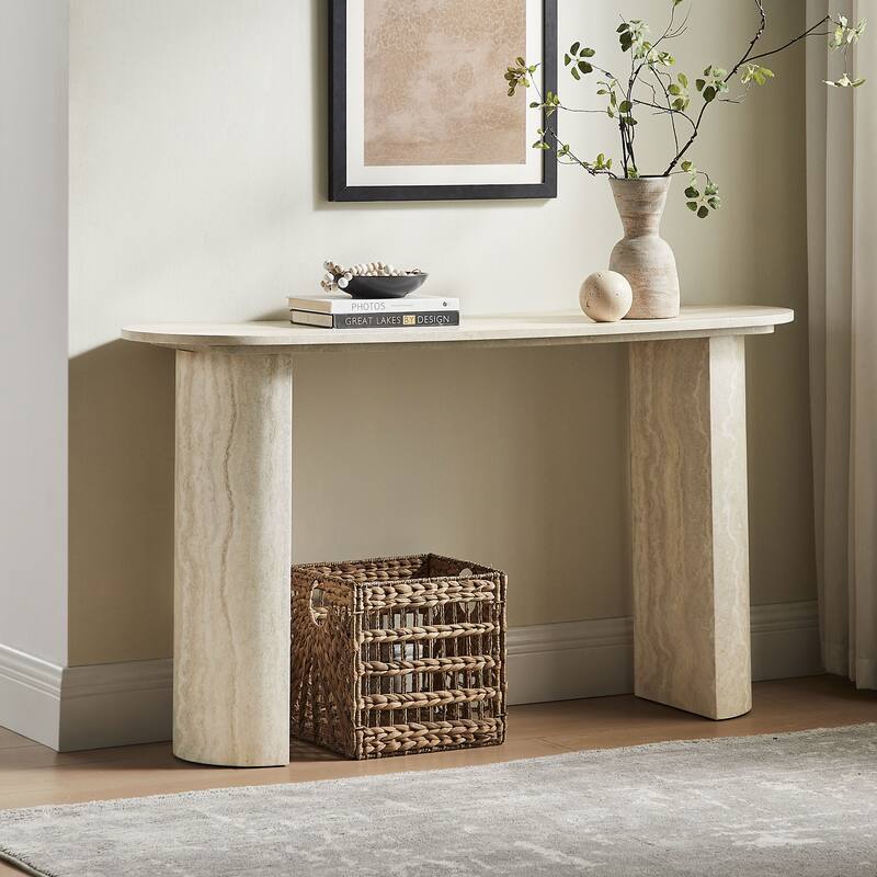 55.12"Faux MARS marble Pattern Console Table, Narrow Console Table wit, Modern Design MDF Skinny Sofa Table Entrance Table