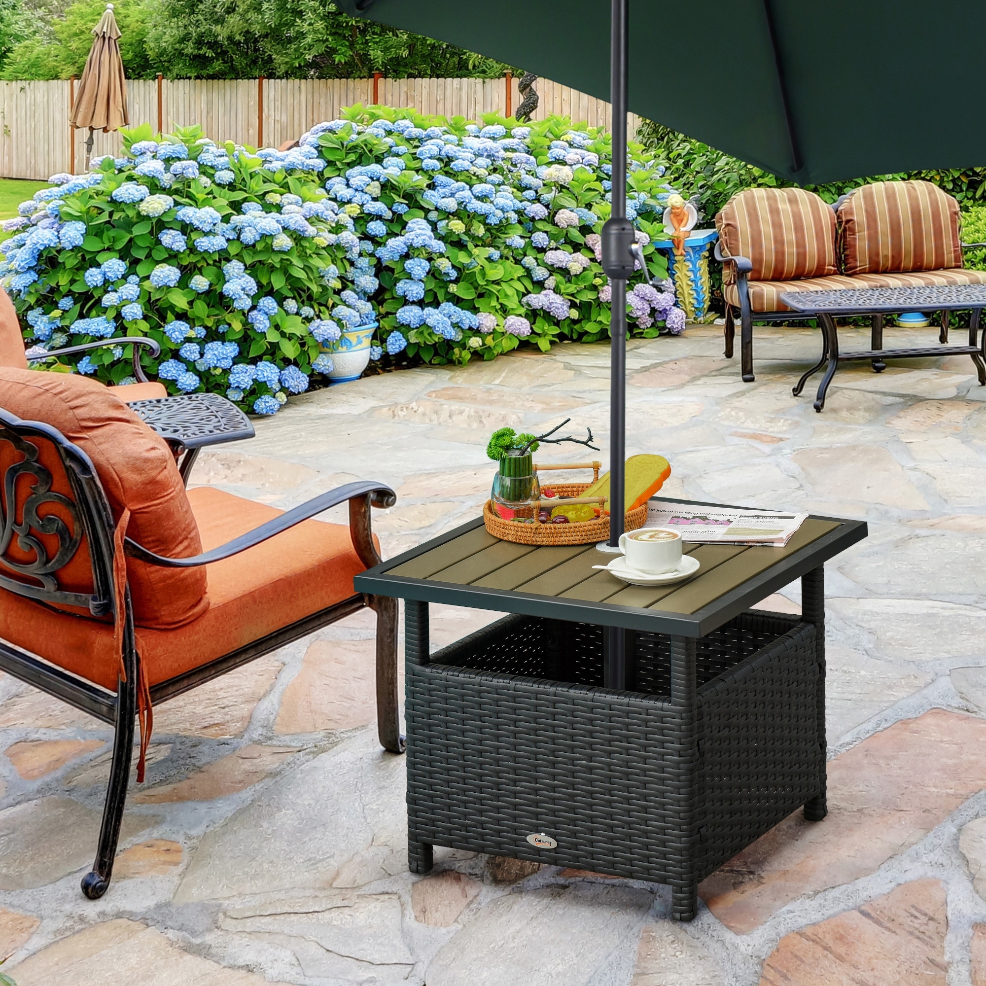 insert for patio table umbrella Tray ensuring a seamless fit and stable umbrella placement Black Square Metal 18in. H