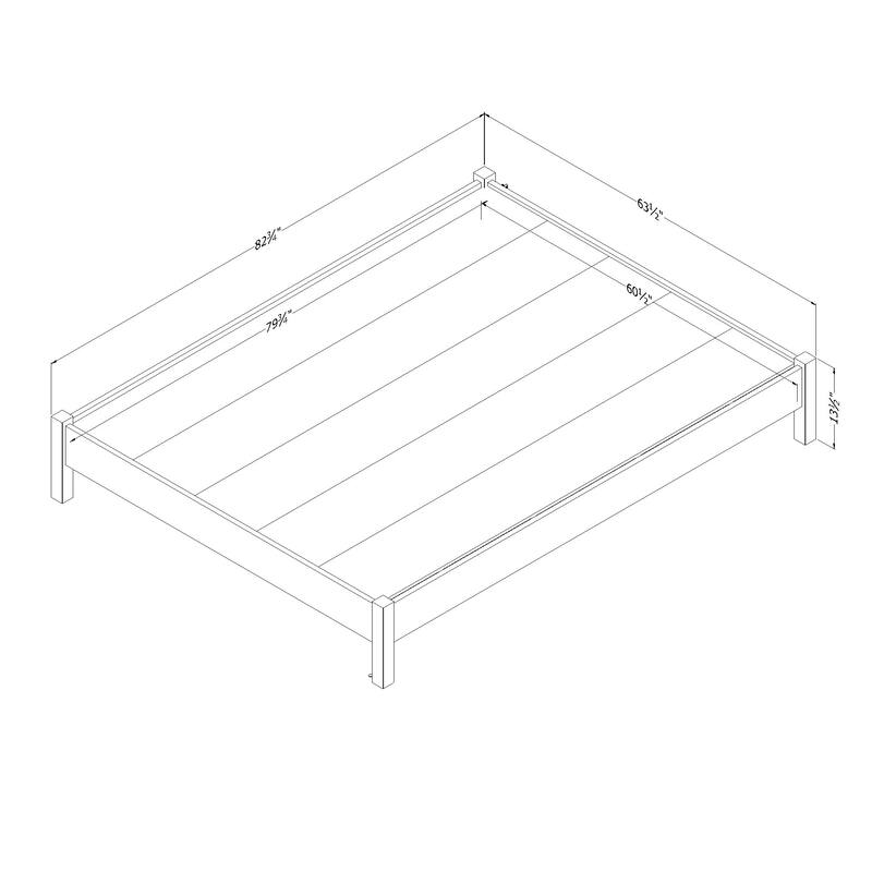South Shore Tao Queen Platform Bed on Legs, no Headboard, Gray Oak
