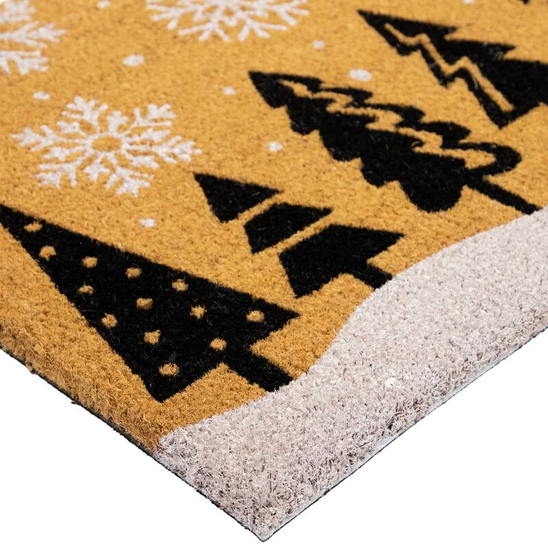 Trees and Snowflakes Natural Coir Christmas Outdoor Doormat 18" x 30"