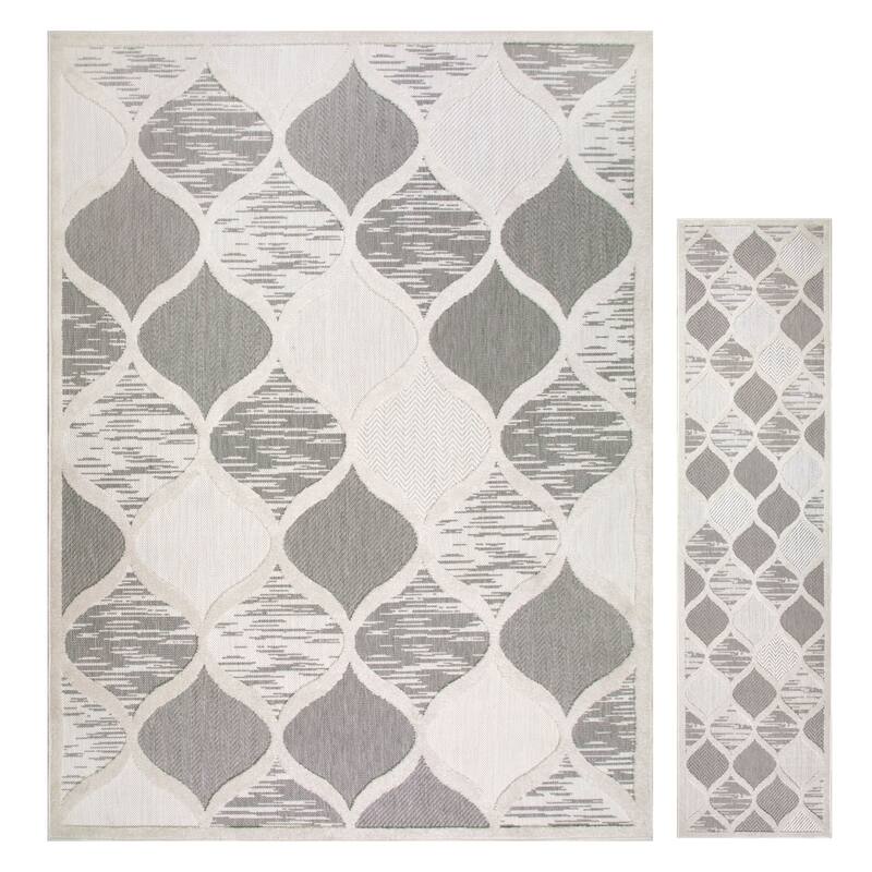 Leick Home Laurus Quatrefoil Indoor Outdoor Area Rug Rectangle 8'X10' and 2'x8' Runner Combo - 8' x 10'