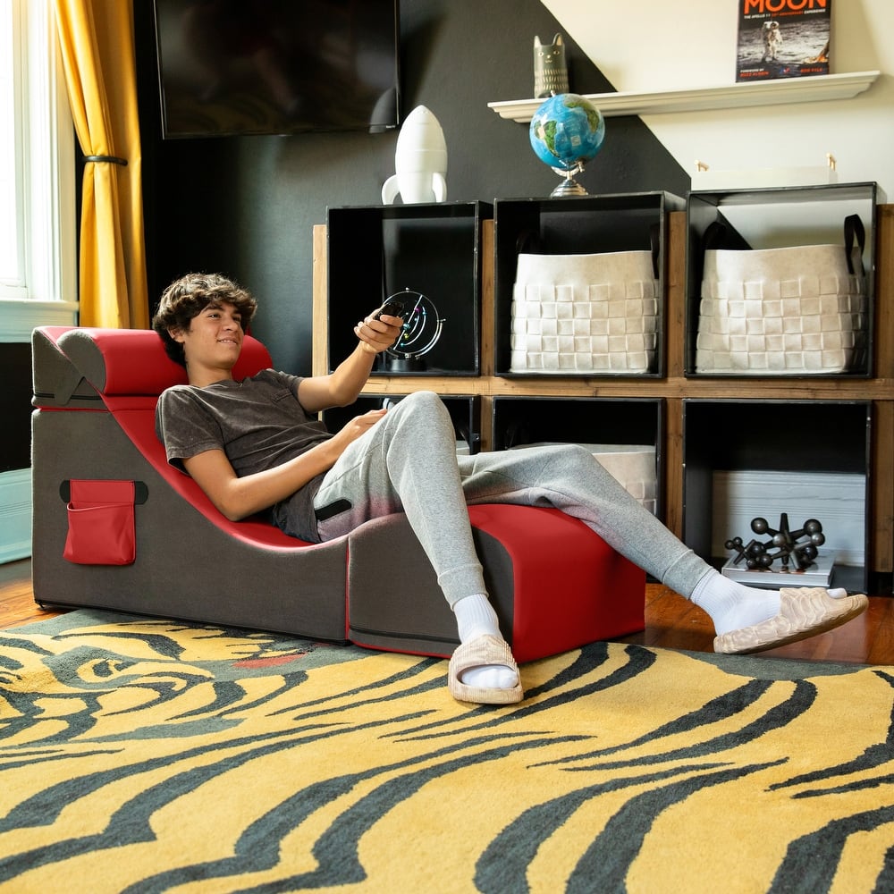 Jaxx Flexx V-Tex Convertible 3 in 1 Gamer Chair, Table, & Ottoman w/ Adjustable Headrest - Vinyl