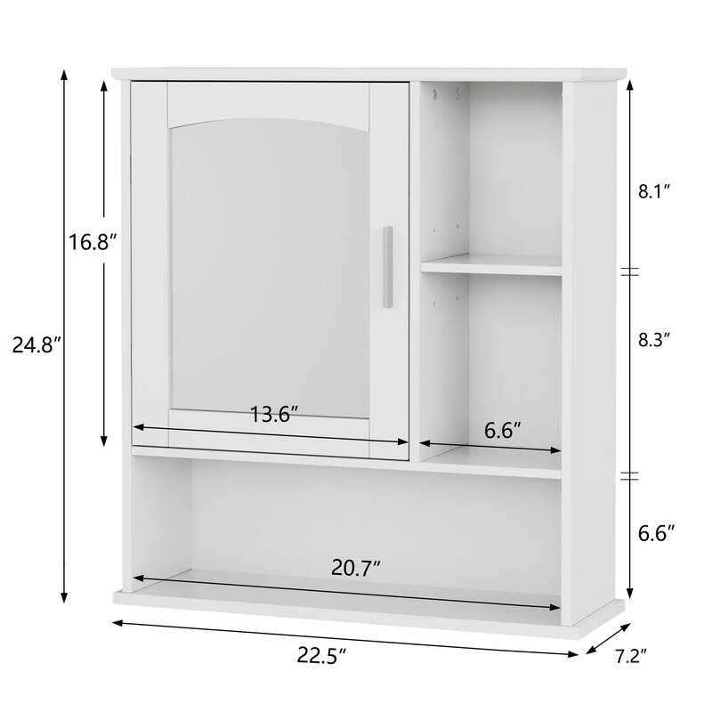 Bathroom Mirror Medicine Cabinet with Storage, Wall Mount Cabinet with Mirror Door, Inner Adjustable Shelves