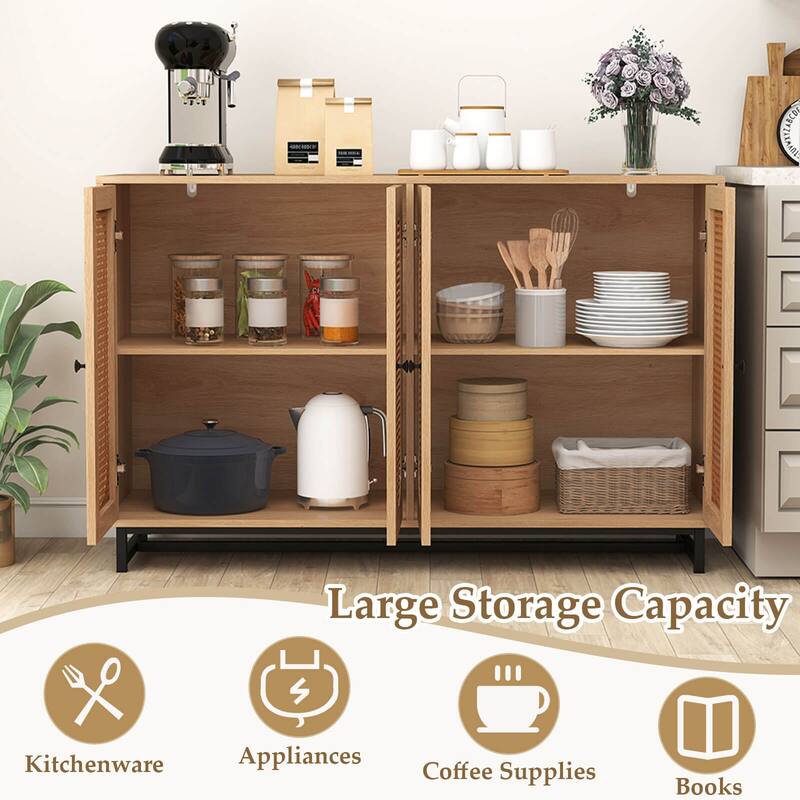 Costway 50" Buffet Cabinet with 4 Rattan Doors Adjustable Shelves - See Details