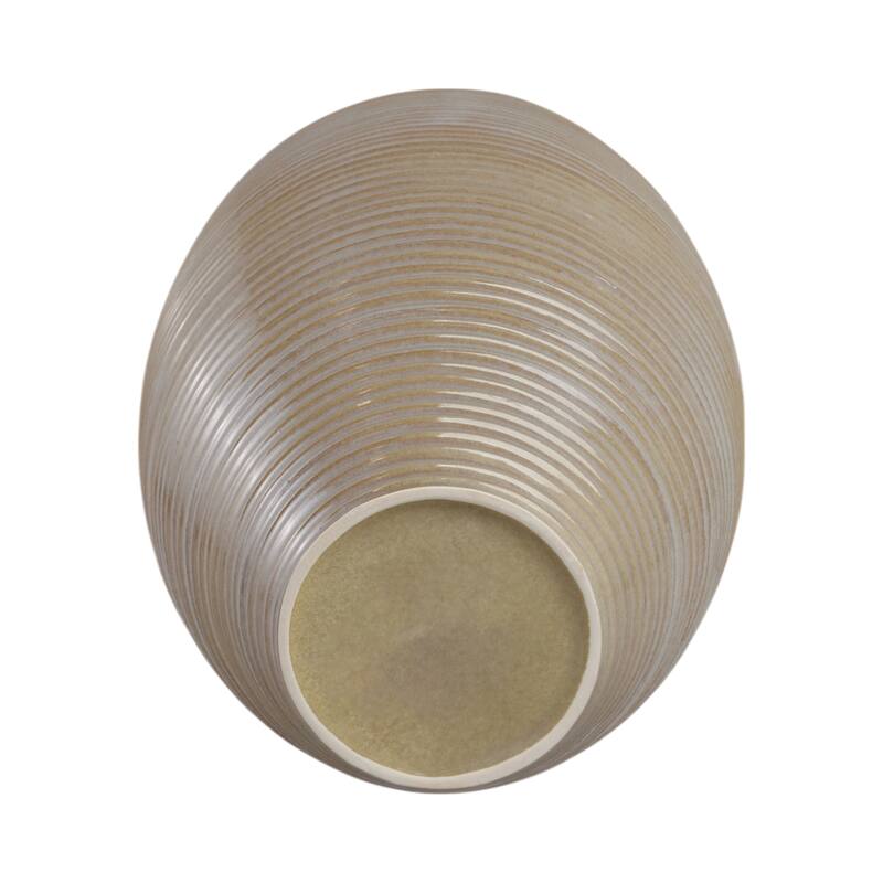 Pottery Floor Vase Ribbed Elongated Silhouette Tall Flower - 28" Beige