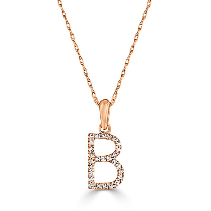 Joelle Collection 1/10 ctw Diamond Initial Pendant Necklace 14K Gold adjustable 16 to 18 inch Chain - Personalized Gift - B - Rose