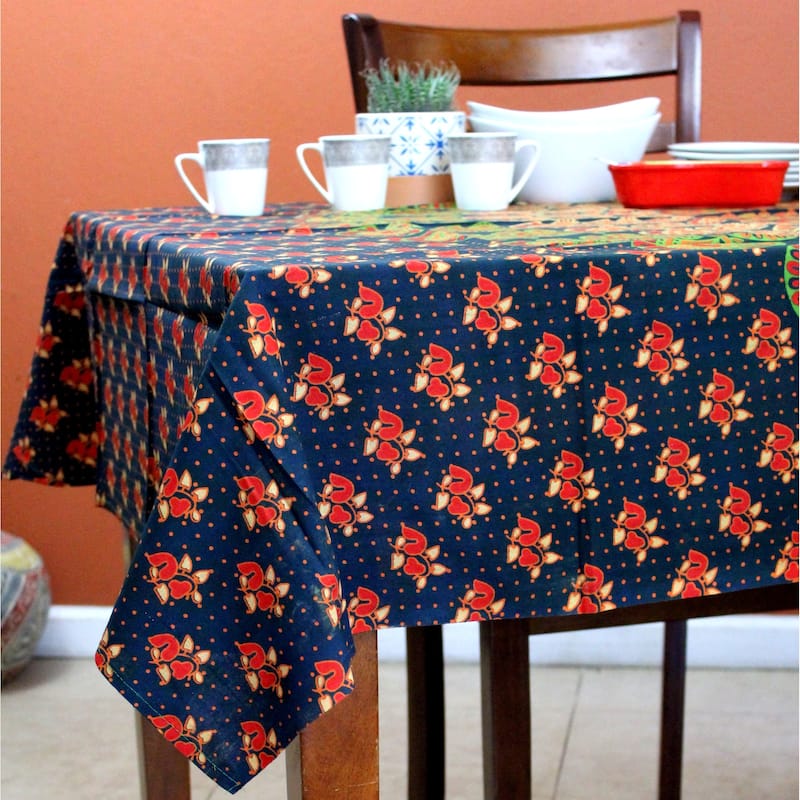 Cheery Peacock Floral Print Cotton Tablecloth Collection