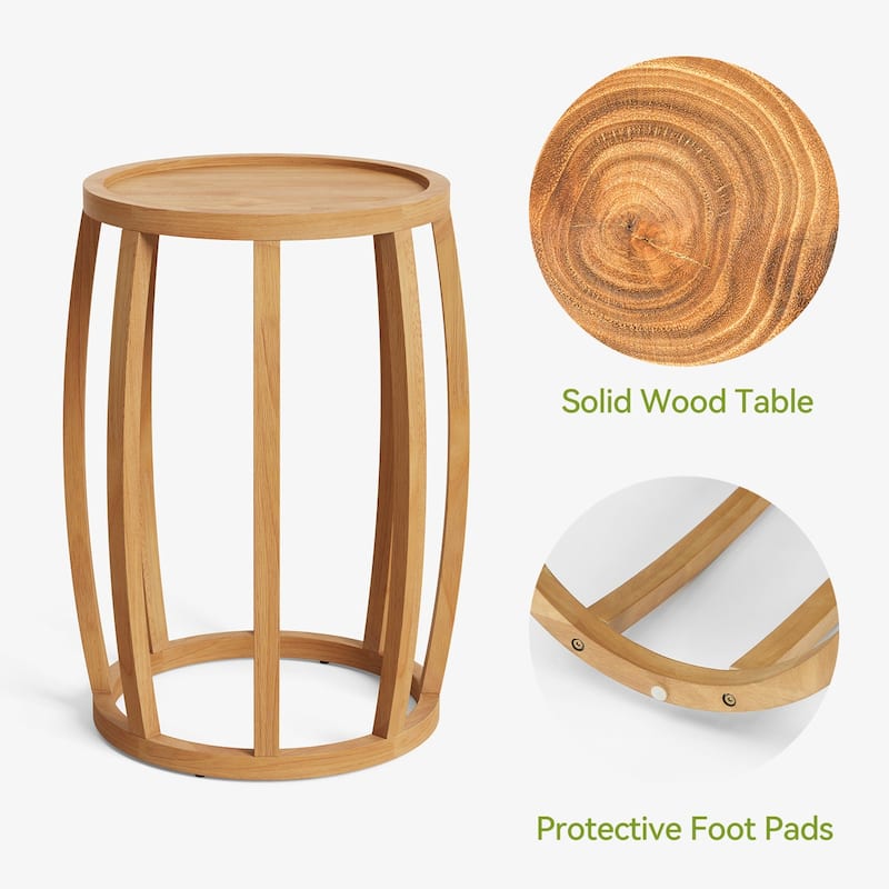 Solid Wood Round Side Table, Natural End Side Table for Living Room