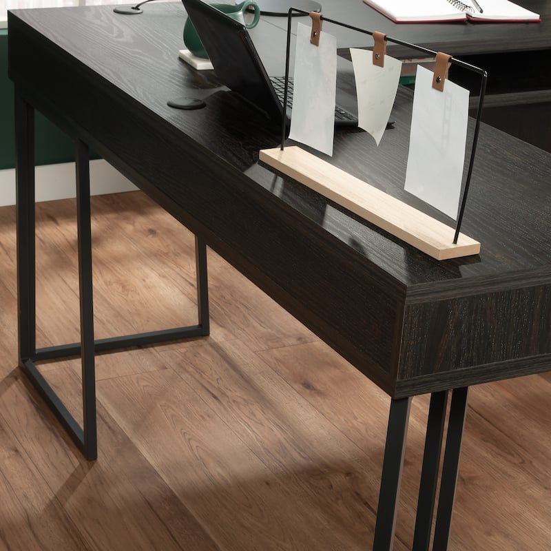 Brown L-Shaped Desk with 2 Drawers and Storage Cubby Home Office Workstation
