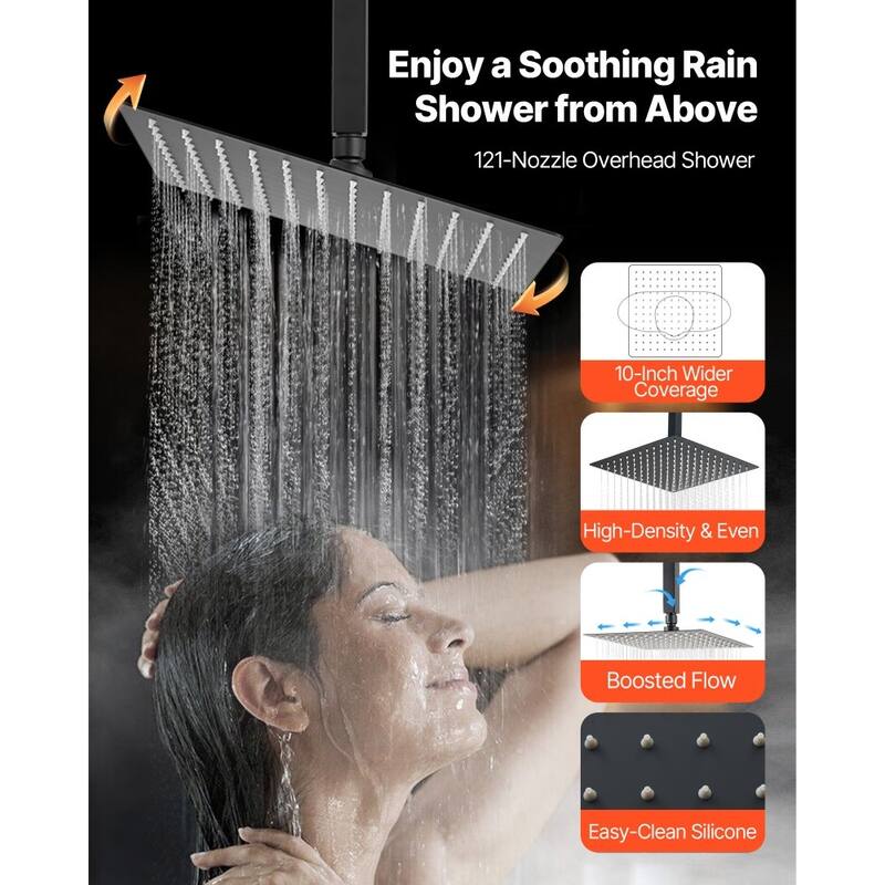 Matte Black 3-Function Rainfall Shower System with Handheld Side and Overhead Shower