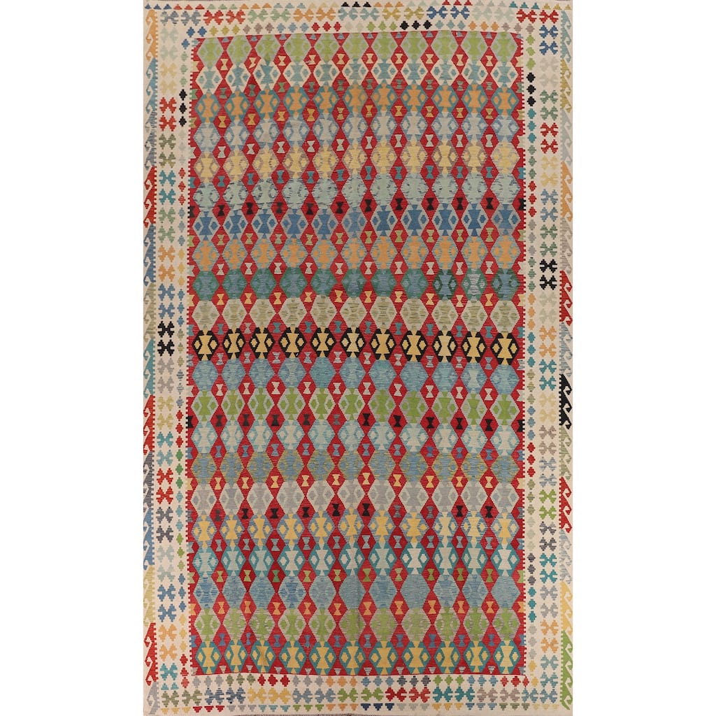 Multicolor Kilim Oriental Large Rug Hand-Woven Wool Carpet - 10'2" x 16'4"