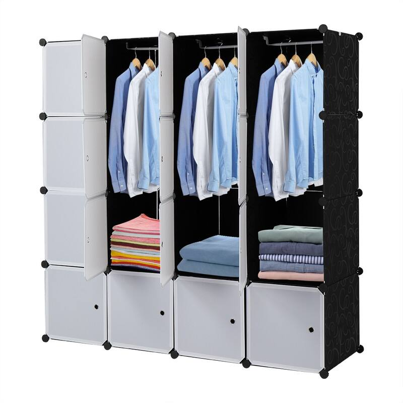 16 Cube Organizer Stackable Plastic Cube Storage Shelves Design with Hanging Rod