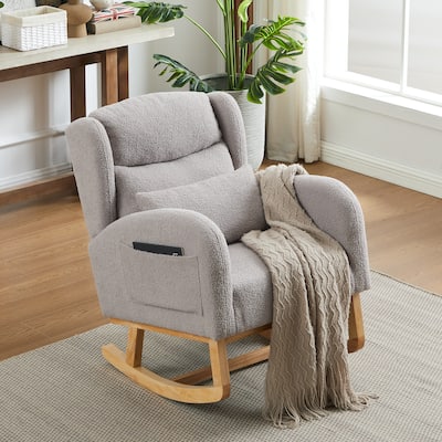 20" Seat Wide Fabric Rocking Chair with High Backrest and Two Side Pockets