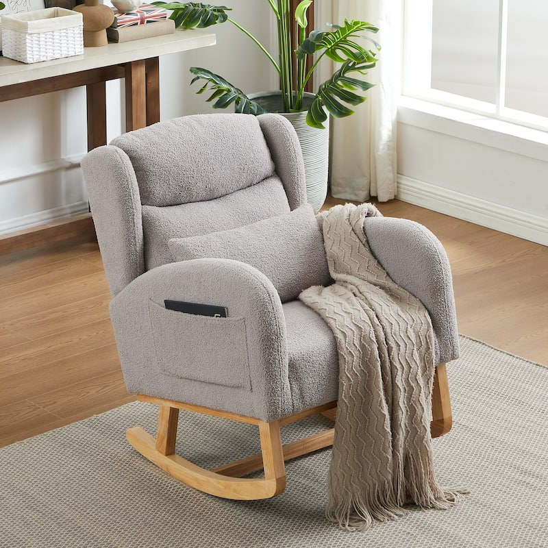 27.2"W Modern Accent High Backrest Living Room Lounge Arm Rocking Chair, Two Side Pocket - Grey