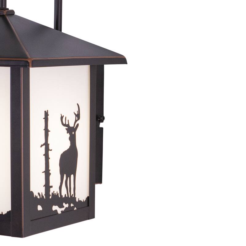 Bryce 1 Light Bronze Rustic Deer Tree Outdoor Wall Lantern White Glass - 8-in W x 12.5-in H x 9-in D