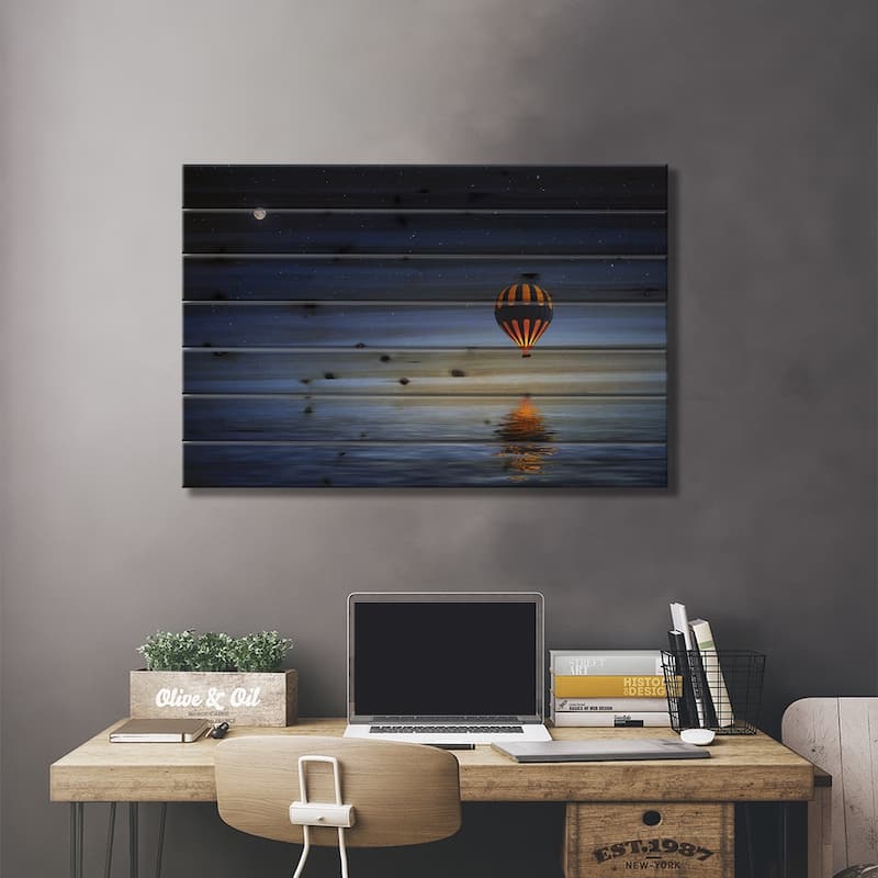 Air Balloon Print On Wood by Bess Hamiti - Multi-Color
