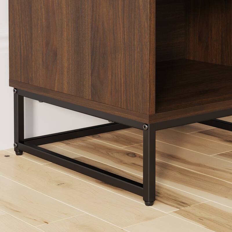 Nathan James Kensi Rustic Nightstand Matte Metal Base Open Cubby Storage and Drawer