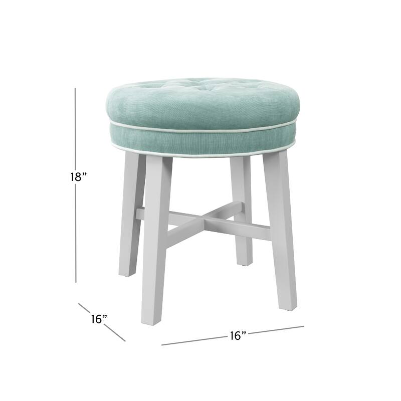 Hillsdale Furniture Sophia Tufted Backless Vanity Stool, White with Spa Blue Fabric - Spa Blue - 16" x 16" x 18"