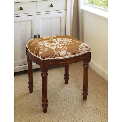 Caramel Magnolia Vanity Stool with wood stained finish