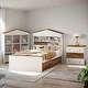 preview thumbnail 1 of 13, 3PS A Set Of Kids Fun House-Shaped Wooden Bed with Nightstand and Storage Rack Brown White