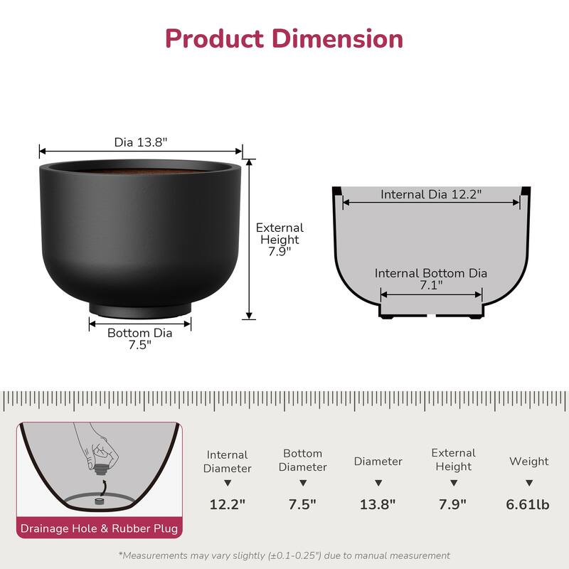 Concrete Bowl Planter Plant Pot with Drainage Hole
