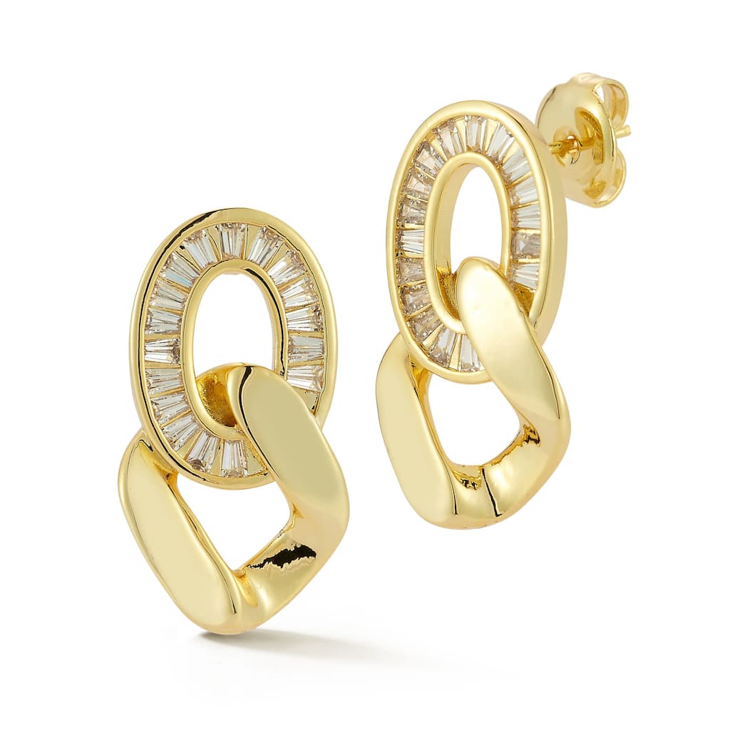 Chloe & Madison Pearl CZ Double Link Earrings