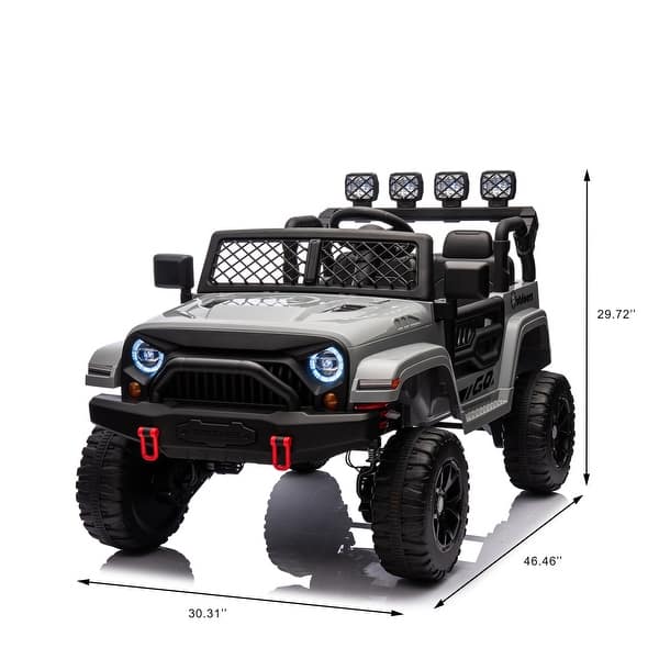 dimension image slide 3 of 5, 2-Seater 24V Ride-On Truck with Powerful 4WD Motors, LED Lights, MP3 Player, Battery Powered Electric Car