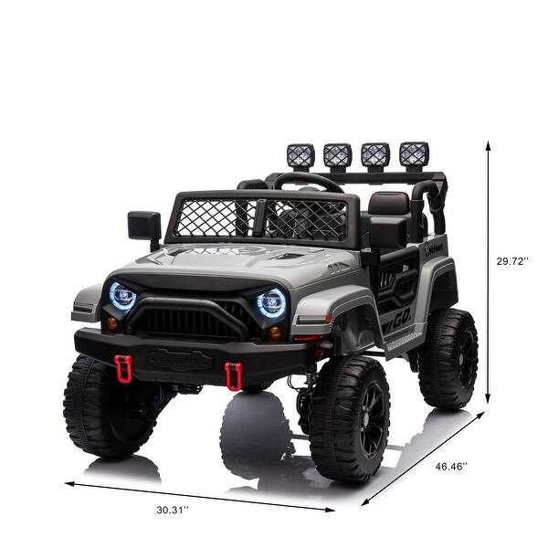 dimension image slide 0 of 5, 24V 2-Seater Ride-On Truck Car with 4WD Motors, 2.4G Remote Control, Soft Start, and LED Lights, Toys Gifts