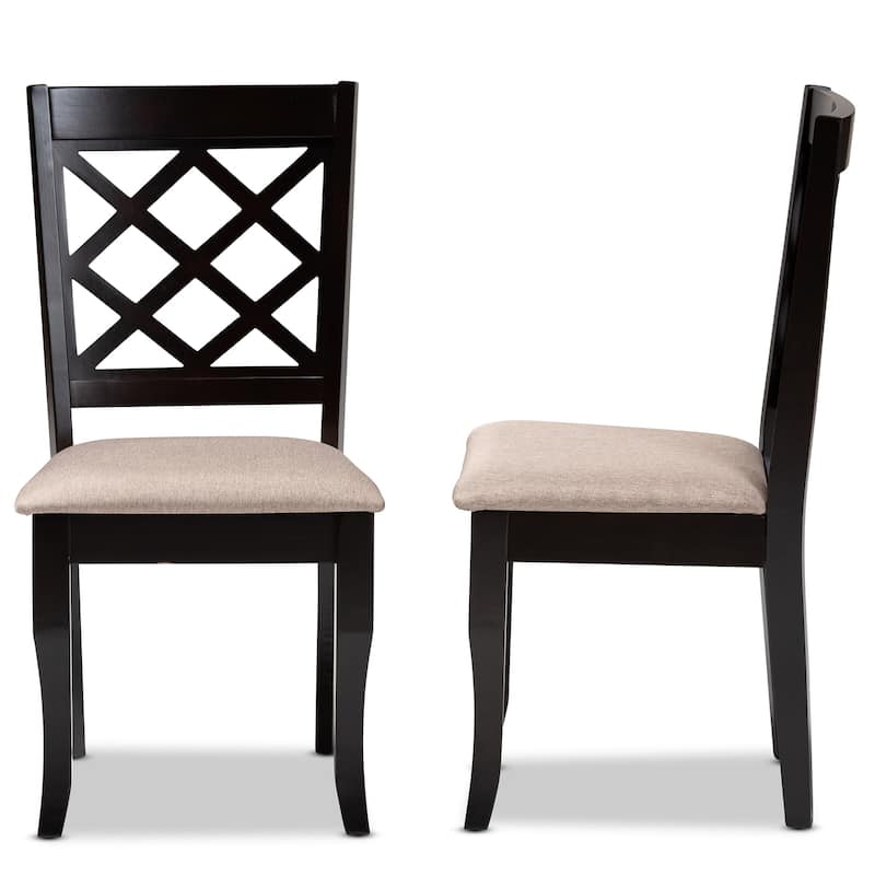 Vintage Dining Chair Set - Modern Fabric Upholstered Wood Chairs - Dark Brown - 2 Piece Set