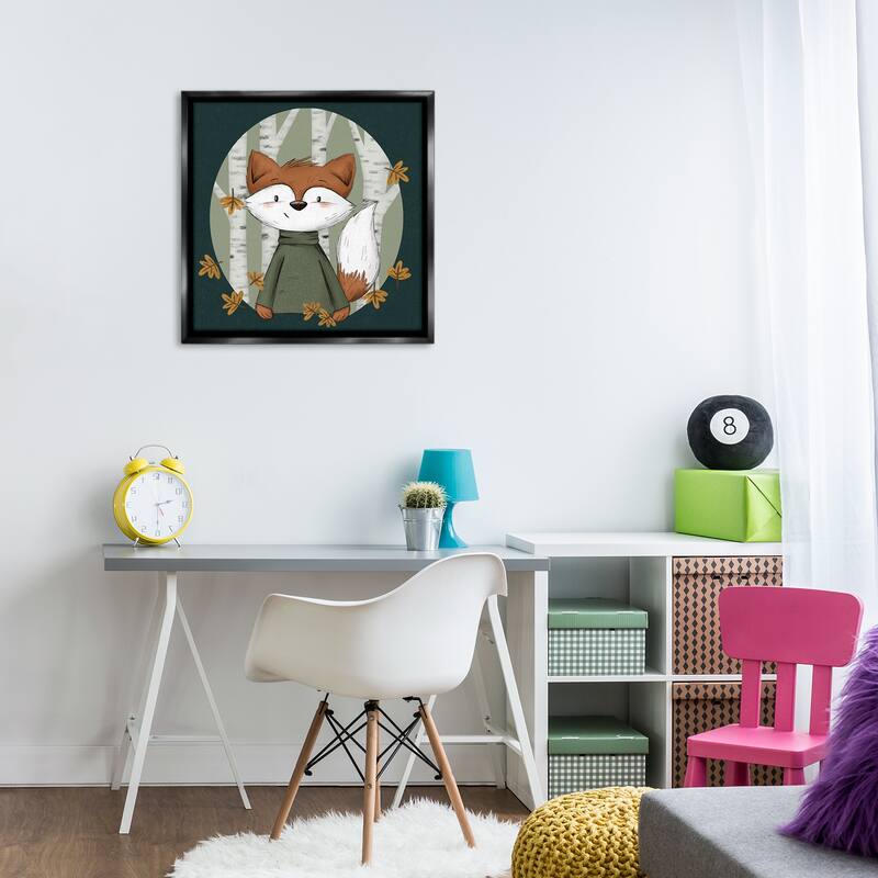 Stupell Autumnal Fox & Birch Trees Framed Floater Canvas Wall Art Design By Sarah Hickman