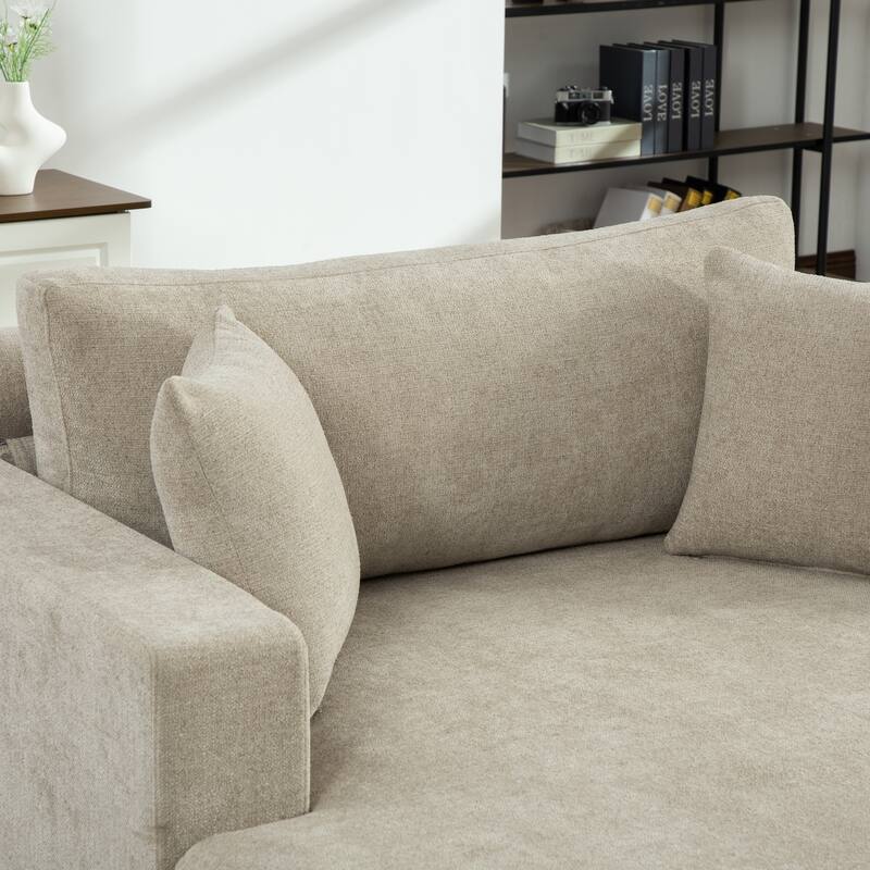 56.3"W Modern Chenille linen Loveseat Sofa,Sofa Bed with Pillows&Metal Legs