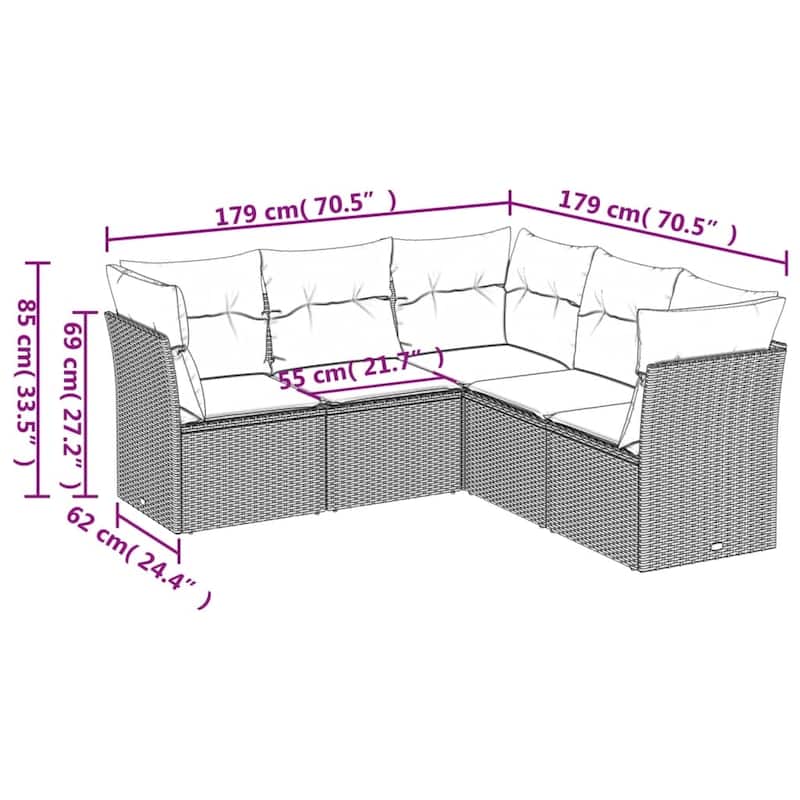 vidaXL 5 Piece Patio Sofa Set with Cushions Black Poly Rattan