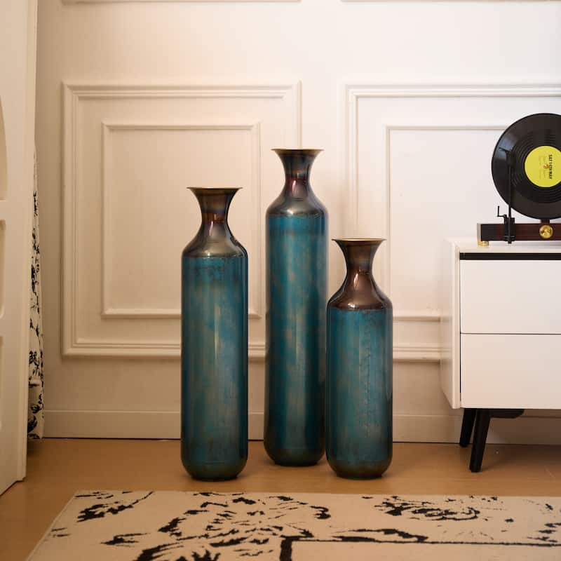 Floor Metal Vase Modern Style Droplet Shaped White Metal Vase 3-Piece Set Gorgeous Home Decoration Large Glazed Metal Vase