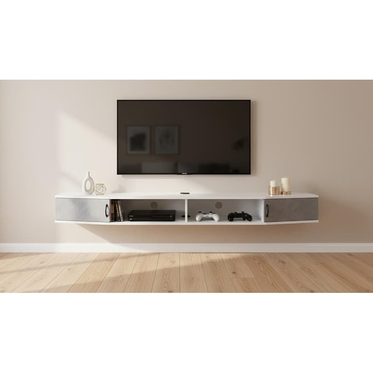 Floating TV Stand with Power Outlet for 80 inch - Grey