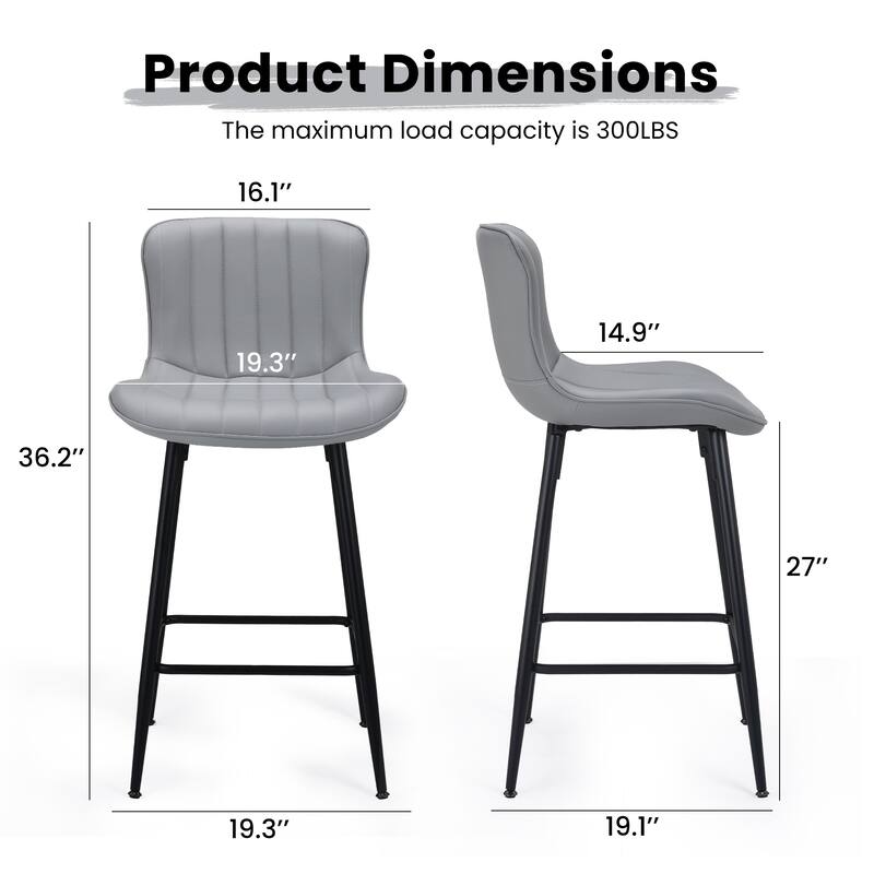 Counter Stools Set of 2, Faux Leather Counter Height Bar Stools, Modern Dining Table Chairs with Metal Legs