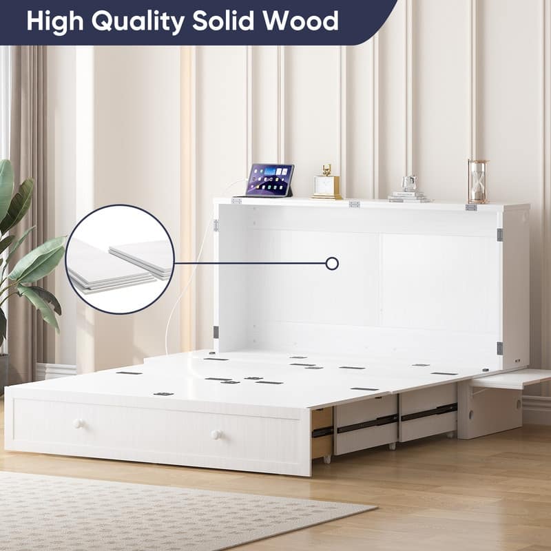 Mixoy Murphy Bed with Mattress,Modern Cube Foldable Cabinet Bed with Charging Station