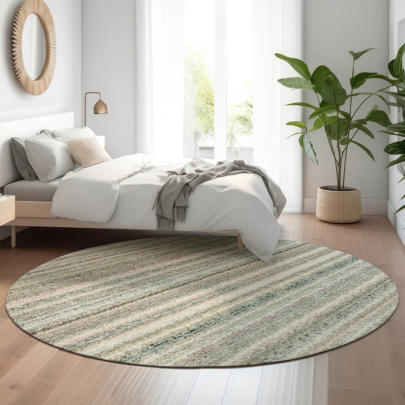 Premium Washable Super Soft Stripe Mayfield Rug - Sage - 8' x 8' - Round