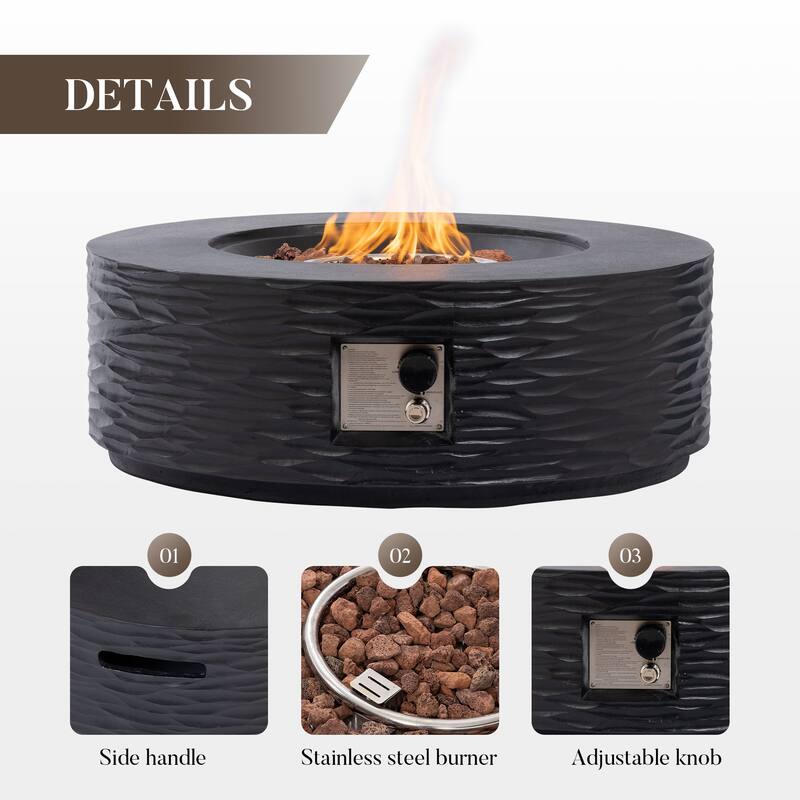 COSIEST 35" Round Concrete Fire Pit Table with Lava Rocks & Weatherproof Cover