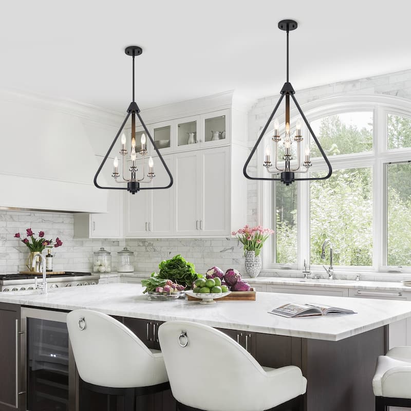 Industrial 6-Light Black & Nickel Tiered Pendant Chandelier Fixture - Dia.20.87-in