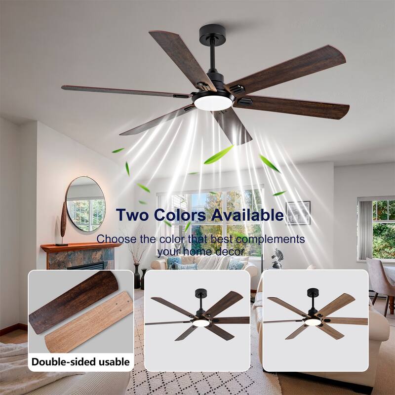 60" Ceiling Fan with Light, Remote Control, Dimmable LED, 6-Speed Quiet DC Motor
