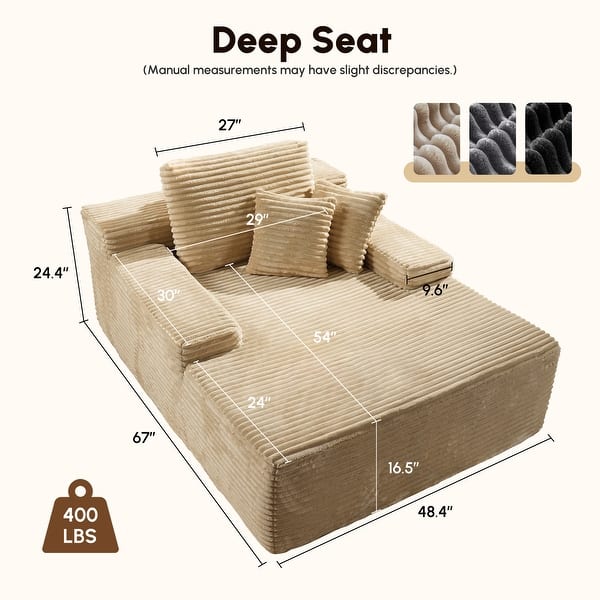 dimension image slide 3 of 13, HOOOWOOO Modern Upgraded Fabric Sofa Chaise Lounge