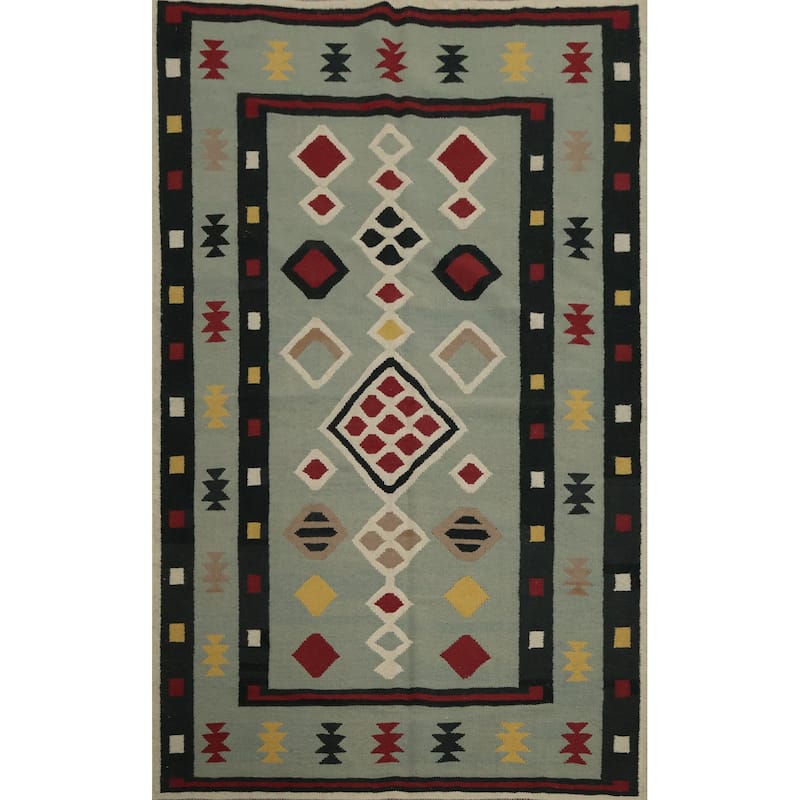 Hand Woven Oriental 100% Wool Carpet Southwestern Tribal Multi-Colored Kilim Area Rug - 8' 1'' X 5' 1''