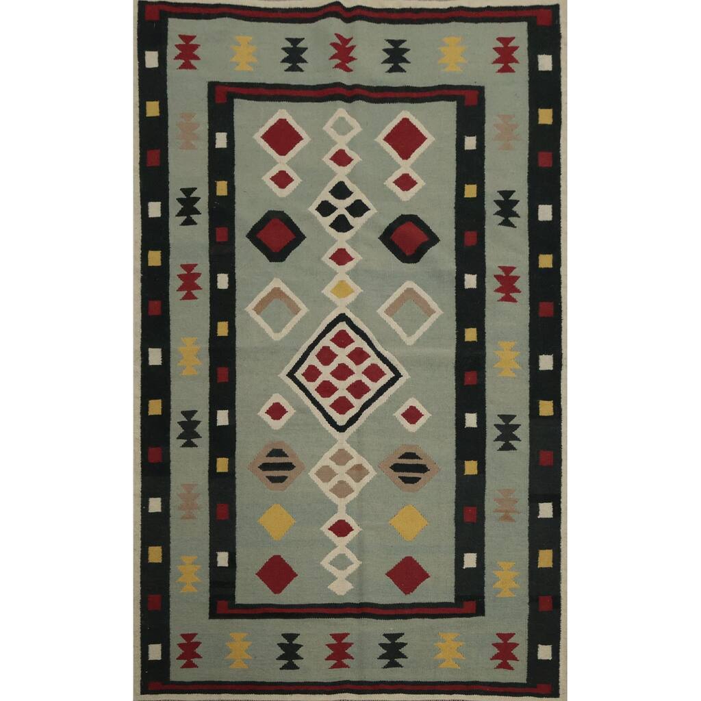Hand Woven Oriental 100% Wool Carpet Southwestern Tribal Multi-Colored Kilim Area Rug - 8' 1'' X 5' 1''