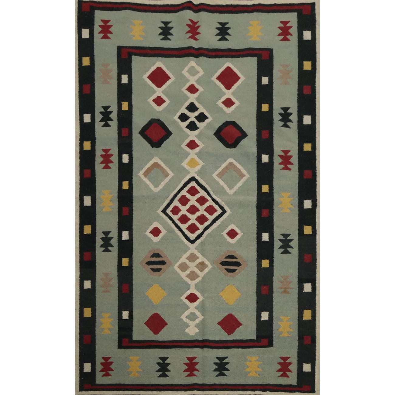 Hand Woven Oriental 100% Wool Carpet Southwestern Tribal Multi-Colored Kilim Area Rug - 8' 1'' X 5' 1''