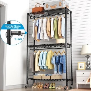 Heavy Duty Rolling Clothes Rack with 3-Tier Adjustable Wire Rack and ...