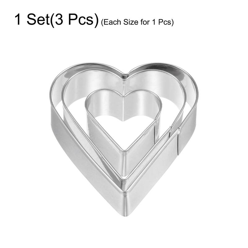 3pcs Cookie Cutters, Heart Shaped Stainless Steel Biscuit Cookie Cutter - Silver
